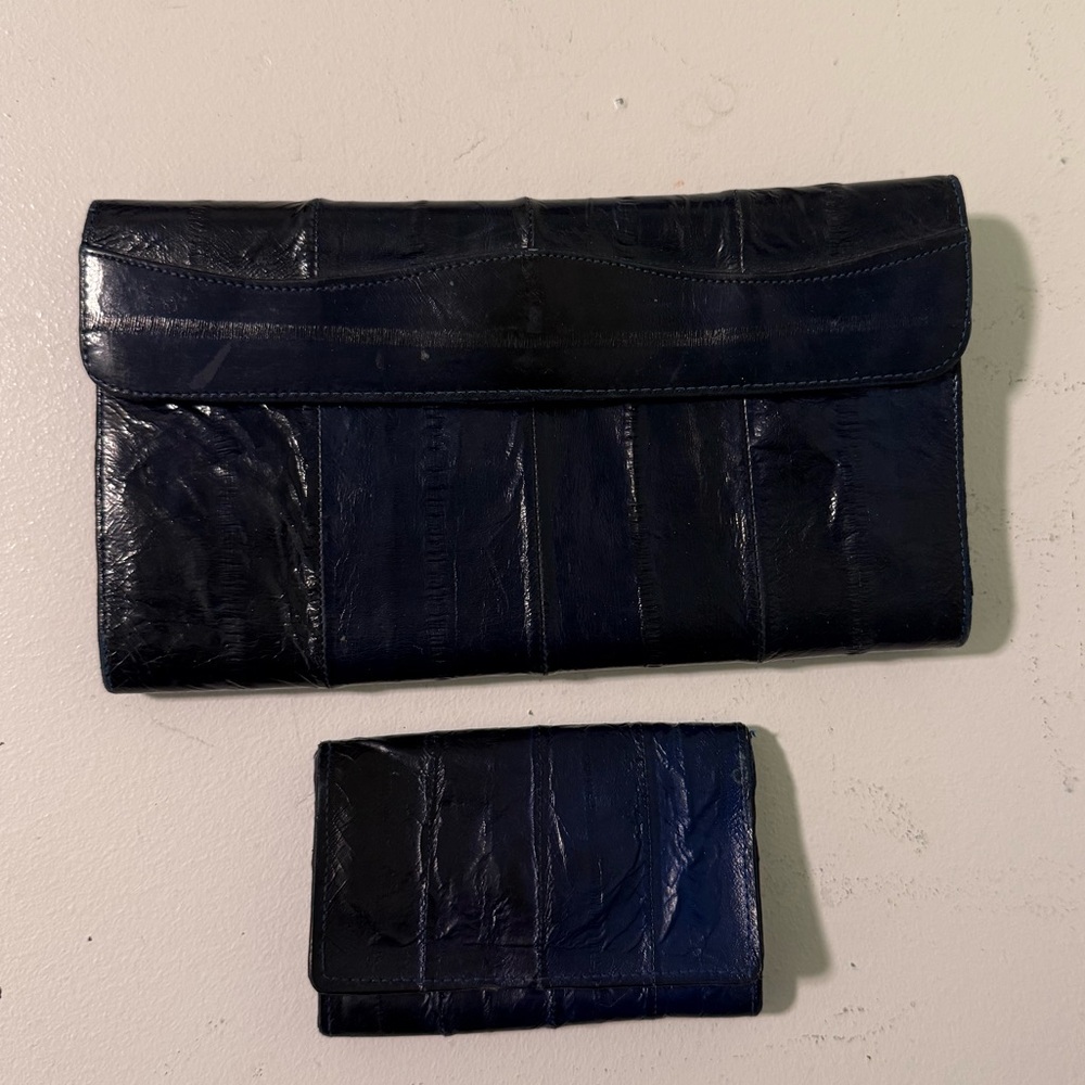 Deep Blue Eel Skin 2 Piece Wallet Set